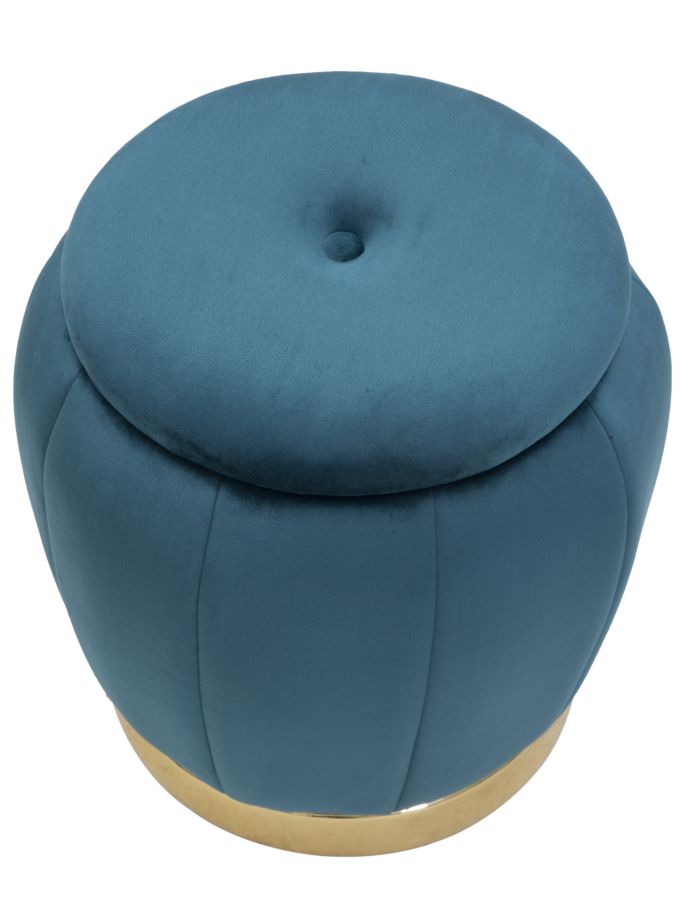 Pouf Contenitore Paris in Velluto Ottanio e Oro - Ø 43x43 cm