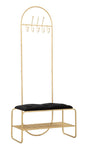Multifunctional golden metal bench with coat rack and shoe rack 80x38.5x180 cm