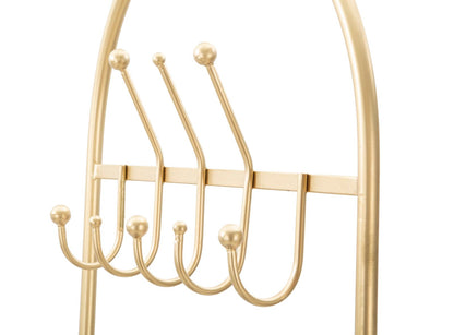 Panca multifunzionale in metallo dorato con appendiabiti e ripiano per scarpe cm 80x38,5x180
