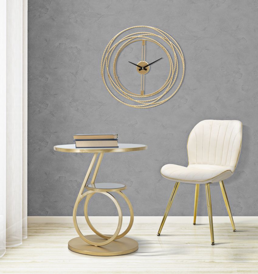 Tavolo Rotondo Ring Double Ø 55x60 cm in Vetro e Metallo Dorato