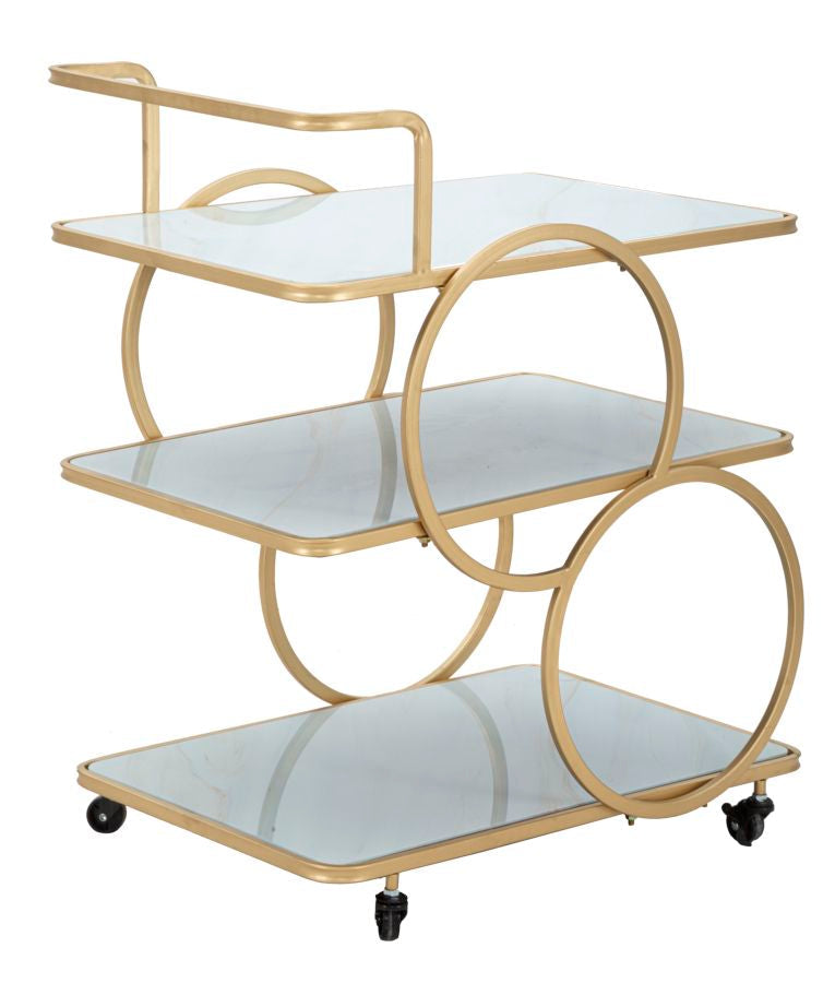 Eleganter Servierwagen aus Marmor-Imitatglas 64x46x79 cm