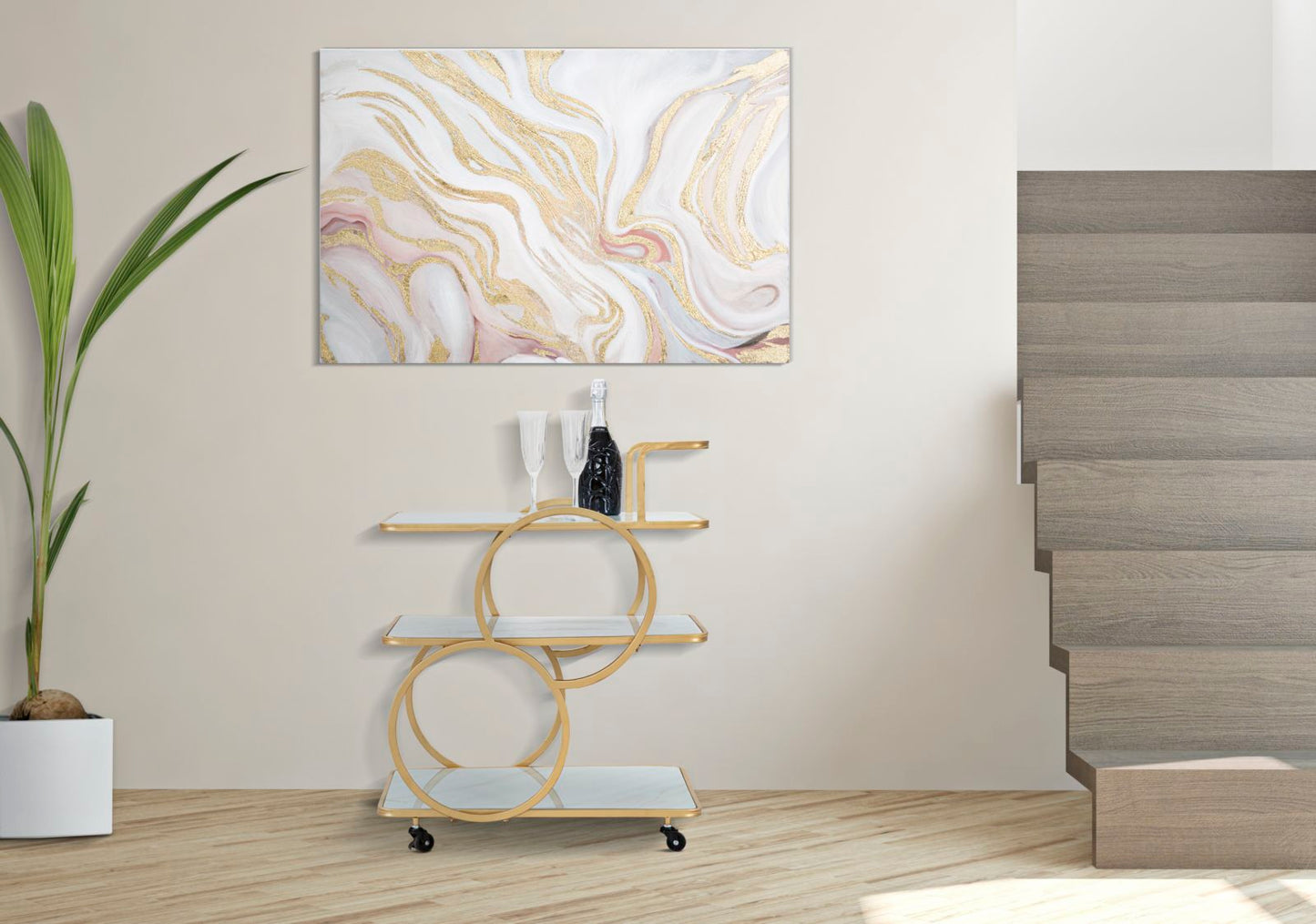 Eleganter Servierwagen aus Marmor-Imitatglas 64x46x79 cm
