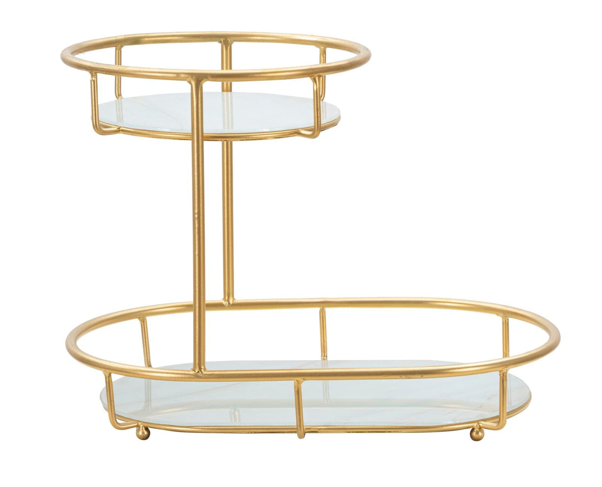 Elegant Two-Tier Valet Tray in Gilded Metal and Mirror Glass