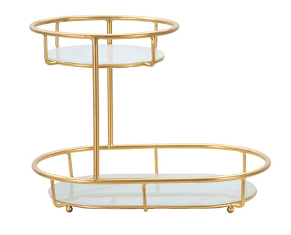 Elegant Two-Tier Valet Tray in Gilded Metal and Mirror Glass