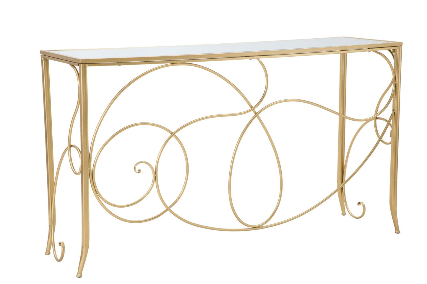 Elegante Konsole aus vergoldetem Metall mit Spiegelglasplatte 140x40x80