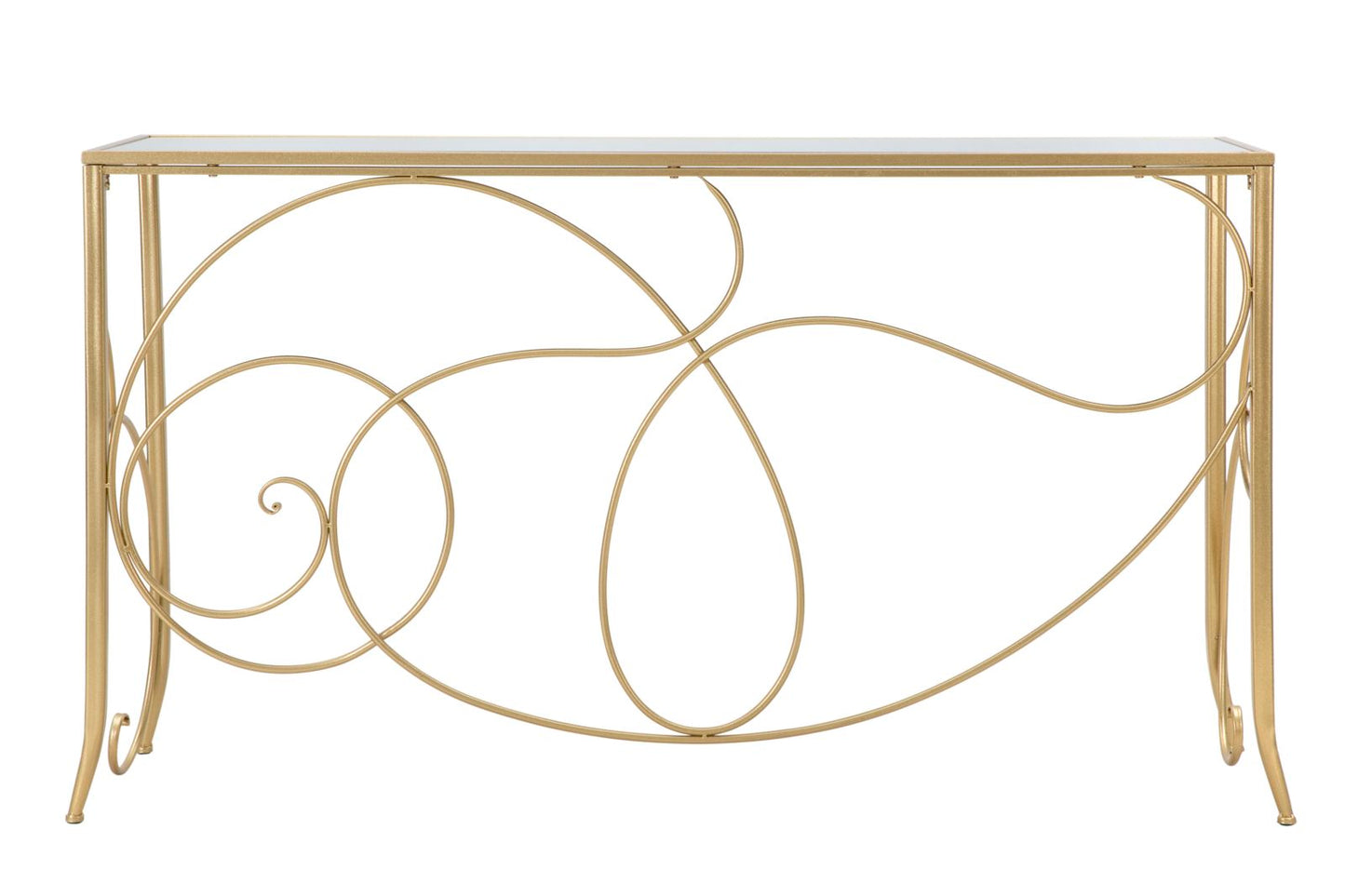 Elegante Konsole aus vergoldetem Metall mit Spiegelglasplatte 140x40x80
