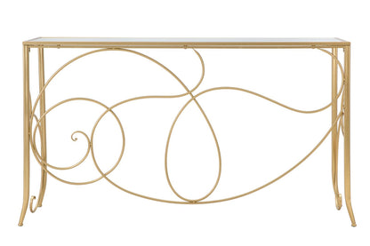 Elegante Konsole aus vergoldetem Metall mit Spiegelglasplatte 140x40x80