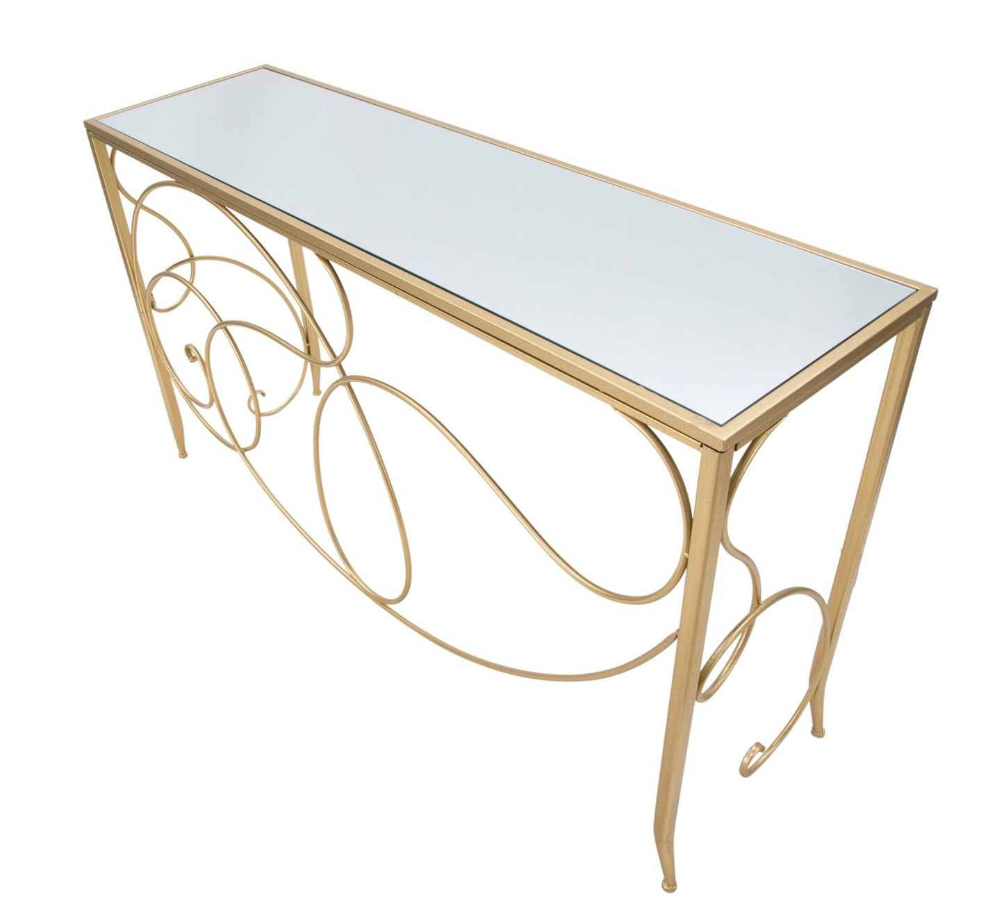 Elegante Konsole aus vergoldetem Metall mit Spiegelglasplatte 140x40x80