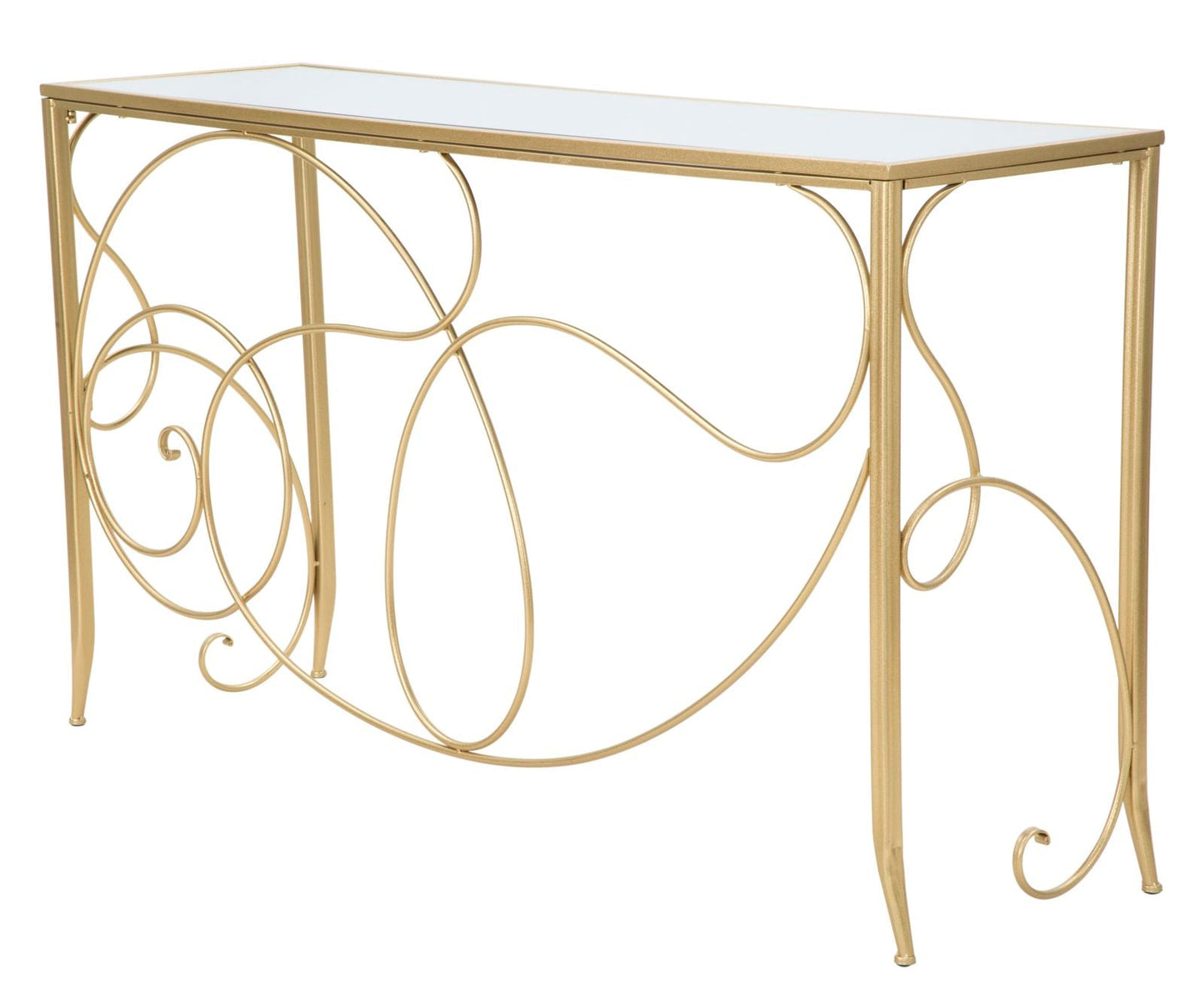Elegante Konsole aus vergoldetem Metall mit Spiegelglasplatte 140x40x80