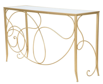 Elegante Konsole aus vergoldetem Metall mit Spiegelglasplatte 140x40x80