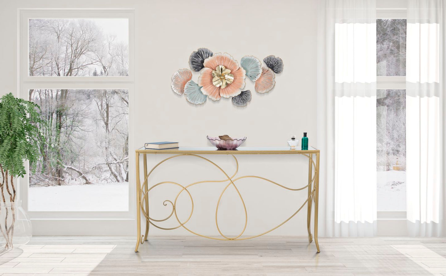 Elegante Konsole aus vergoldetem Metall mit Spiegelglasplatte 140x40x80