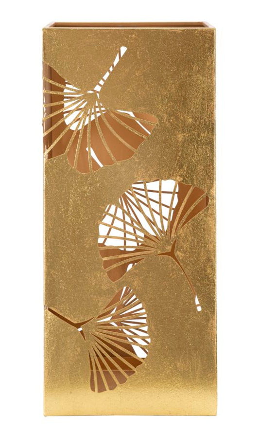Regenschirmständer aus goldenem Metall mit Blättern geschnitzt - cm 24x24x55