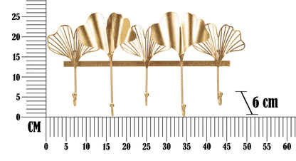 Appendiabiti da Parete in Metallo con Design Foglia a 5 Ganci 49,5x6x26,3 cm