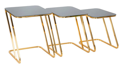 Set di 3 Tavolini Eleganti in Vetro e Metallo dorato