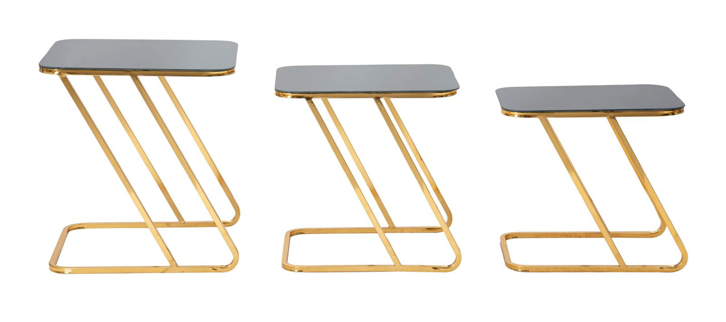 Set di 3 Tavolini Eleganti in Vetro e Metallo dorato