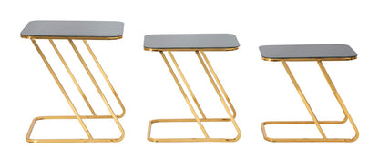 Set di 3 Tavolini Eleganti in Vetro e Metallo dorato