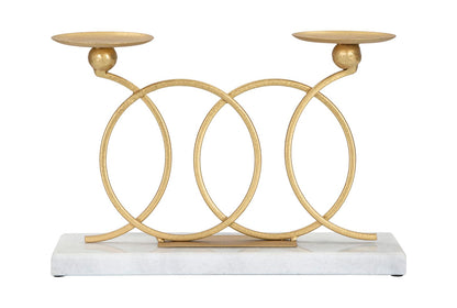 Portacandele Infinity Elegante in Metallo Dorato e Marmo Bianco 30x9x20 cm
