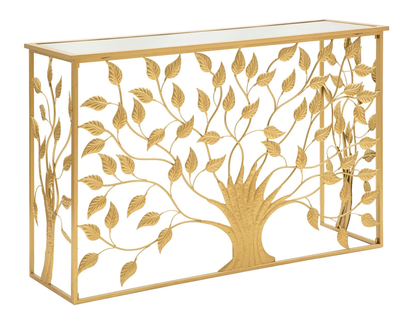 Elegante Konsole aus vergoldetem Metall mit verspiegelter Glasplatte 120x40x80 cm