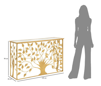 Elegante Konsole aus vergoldetem Metall mit verspiegelter Glasplatte 120x40x80 cm