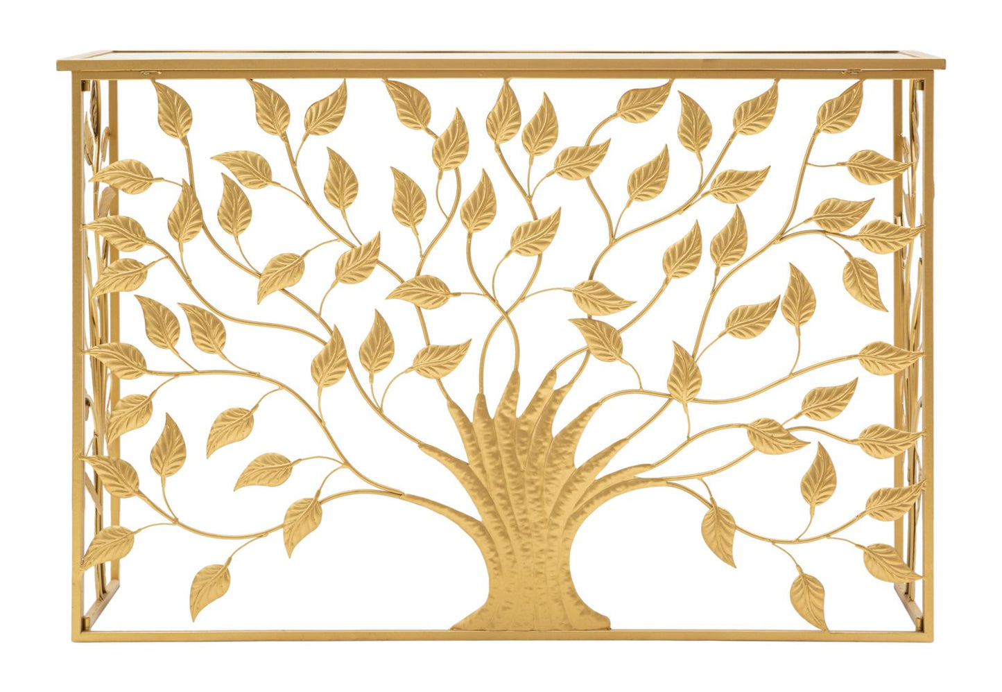 Elegante Konsole aus vergoldetem Metall mit verspiegelter Glasplatte 120x40x80 cm