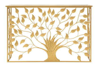 Elegante Konsole aus vergoldetem Metall mit verspiegelter Glasplatte 120x40x80 cm