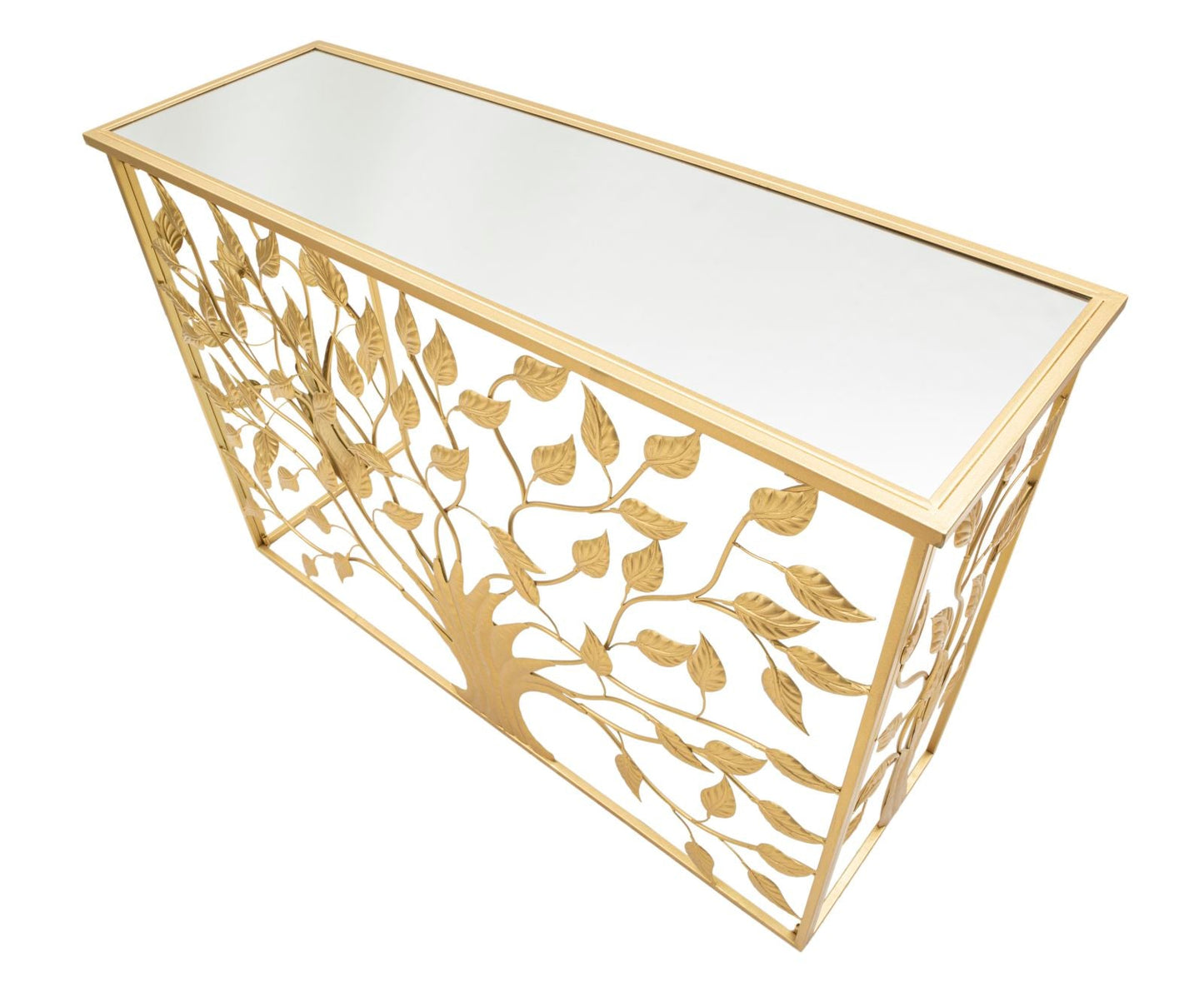 Elegante Konsole aus vergoldetem Metall mit verspiegelter Glasplatte 120x40x80 cm