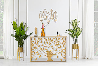 Elegante Konsole aus vergoldetem Metall mit verspiegelter Glasplatte 120x40x80 cm
