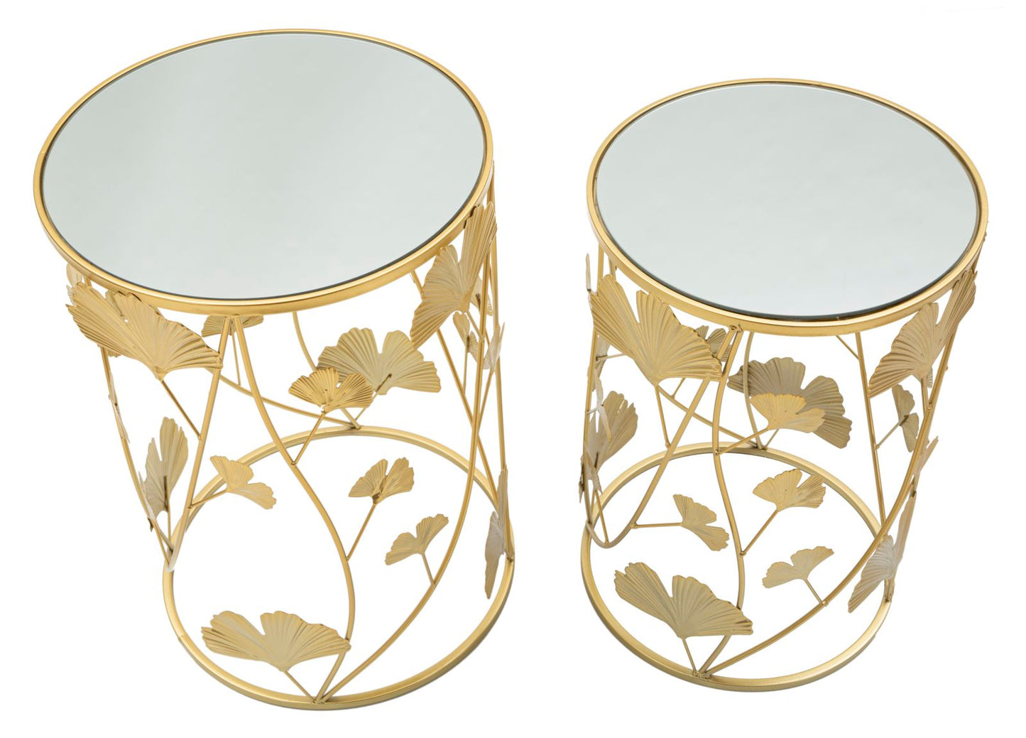 Leavy Couchtische aus goldfarbenem Metall mit Spiegelglasplatte – 2er-Set