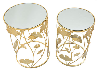 Leavy Couchtische aus goldfarbenem Metall mit Spiegelglasplatte – 2er-Set