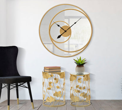Leavy Couchtische aus goldfarbenem Metall mit Spiegelglasplatte – 2er-Set