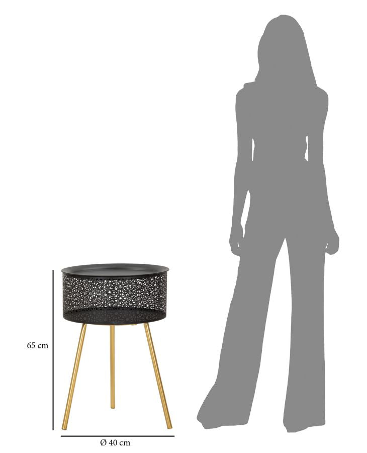Eleganter schwarzer Beistelltisch mit Ablage Ø 40x65
