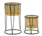 Pair of Leavy Metal Vases with Natural Design - Ø 21x40 cm and 19x22 cm