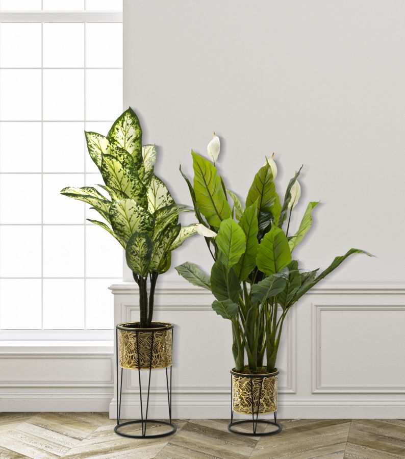 Coppia di Vasi Leavy in Metallo con Design Naturale - Ø 21x40 cm e 19x22 cm