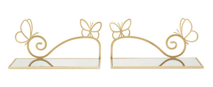 Mensole Butterfly in Metallo Dorato con Ripiano in Vetro a Specchio - Coppia Elegante cm 41,5x18x21