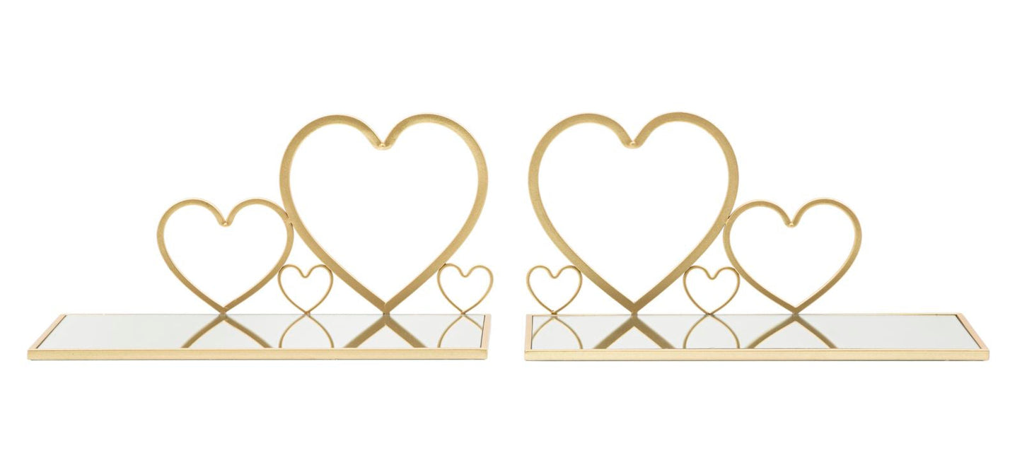 Mensole da Parete Hearts in Metallo Dorato - Coppia Elegante 41,5x18x21 cm