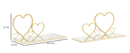 Mensole da Parete Hearts in Metallo Dorato - Coppia Elegante 41,5x18x21 cm
