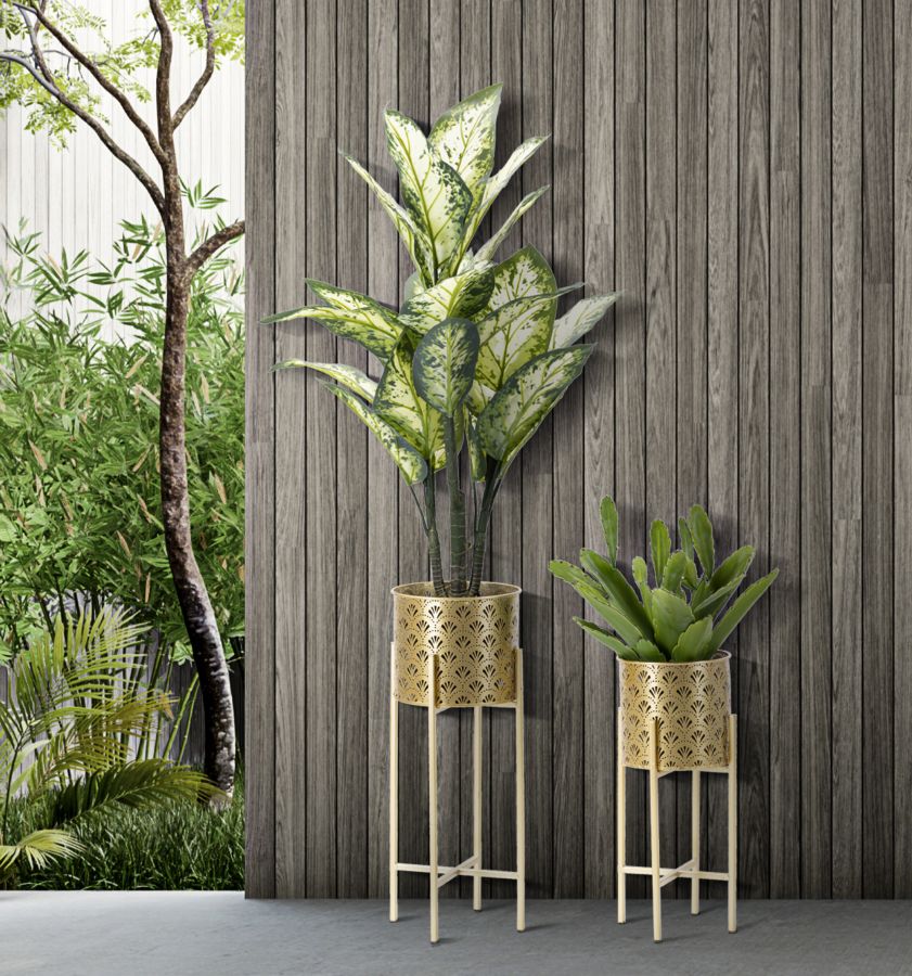 Coppia di Portavasi Golvy Stand in Metallo Dorato - Dimensioni Ø 21x52 cm e 19x42 cm