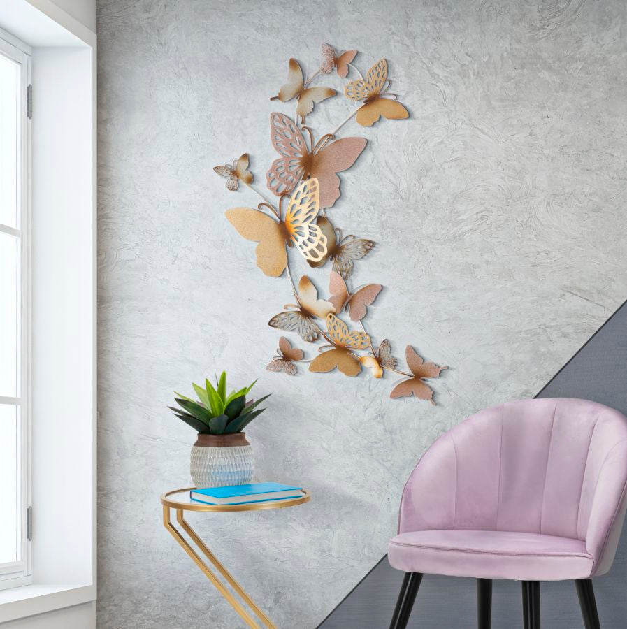 Pannello Decorativo 3D Farfalle Oro/Rosa cm 59,5x4x111,5