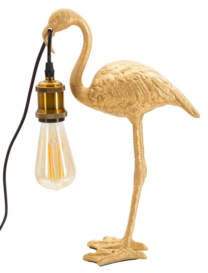 Tischleuchte Flamingo aus goldenem Harz, 13x11,5x39,5 cm