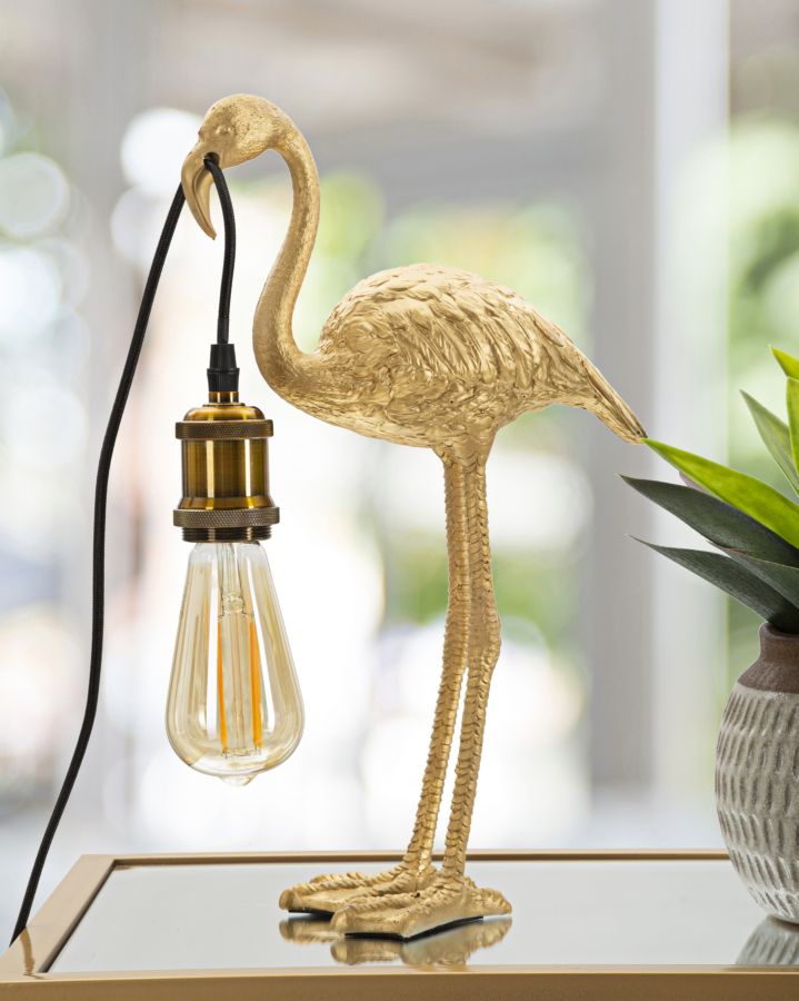 Tischleuchte Flamingo aus goldenem Harz, 13x11,5x39,5 cm