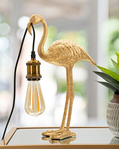 Tischleuchte Flamingo aus goldenem Harz, 13x11,5x39,5 cm