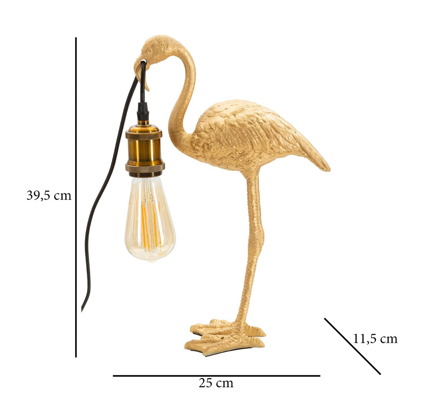 Tischleuchte Flamingo aus goldenem Harz, 13x11,5x39,5 cm