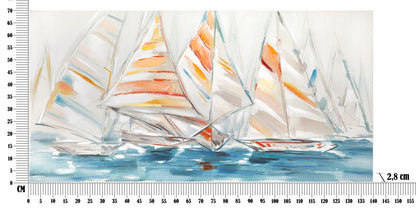 Dipinto su tela con barche a vela cm 140x2,8x70