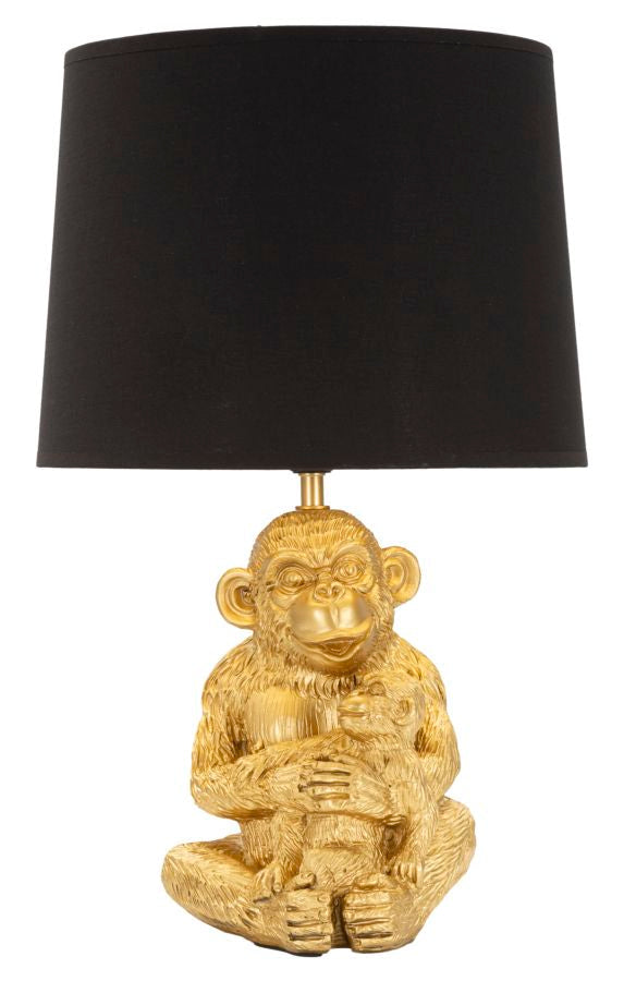 Tischleuchte Monkey Mum mit kreativem Design und schwarzem Stoffschirm cm ø 30x49