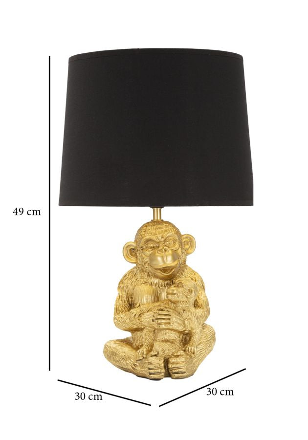 Tischleuchte Monkey Mum mit kreativem Design und schwarzem Stoffschirm cm ø 30x49
