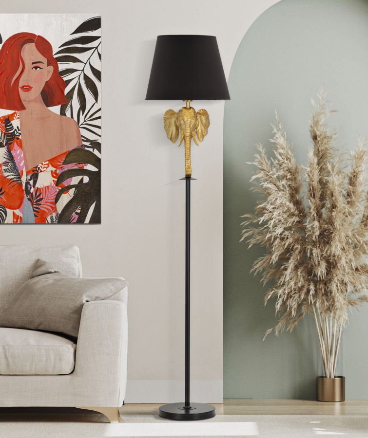Lampada da Terra Elefante in Metallo e Tessuto - Design Unico Ø 37x164 cm