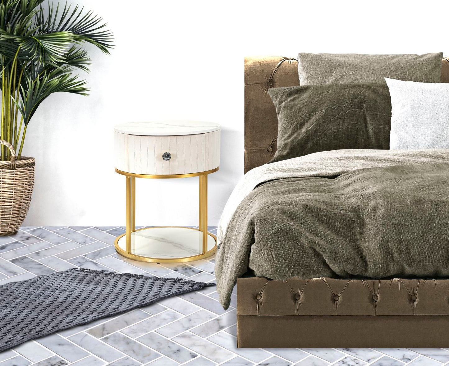 Eleganter Nachttisch Montpellier in Creme Ø 42 cm x H 48 cm