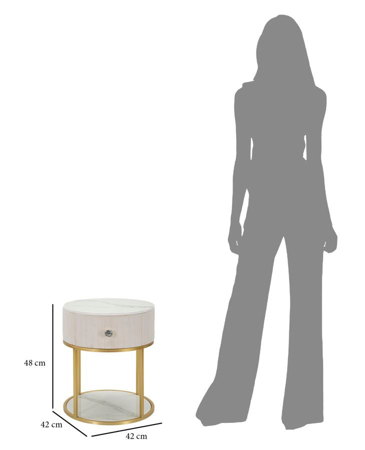 Eleganter Nachttisch Montpellier in Creme Ø 42 cm x H 48 cm