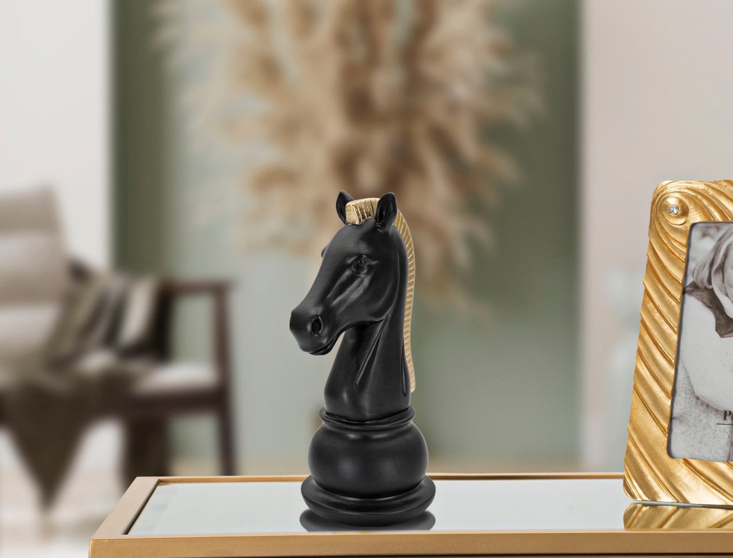 Elegante Skulptur Pferd Schwarz und Gold 10,5x8,5x19 cm