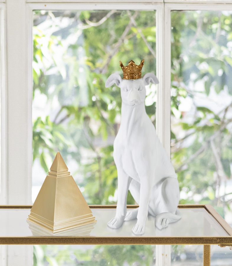 Elegante Hundestatue mit weißer Krone 20x12,5x33 cm